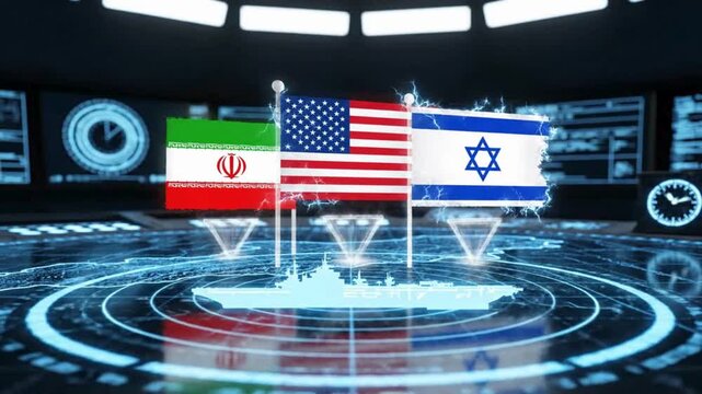 Iran vs USA vs Israel flags
