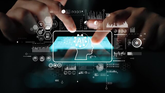 Futuristic Technology Concept with Human Mind Digital Interface and Data Visualization for Artificial Intelligence Development. Asymptotic smart data analytic.