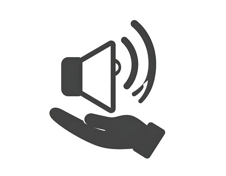 A hand supporting a speaker icon with sound waves