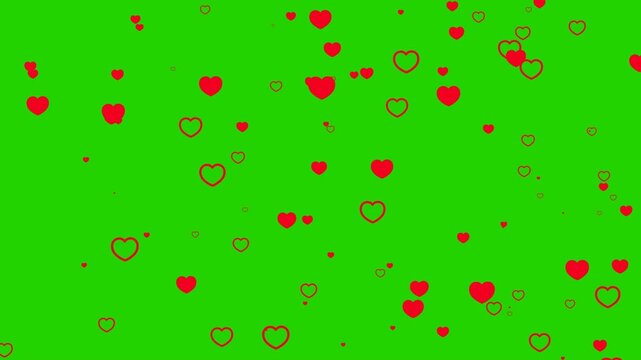 Heart Animation Background, Floating Hearts for Love, Romance, and Valentine on green background. Full HD. 4K