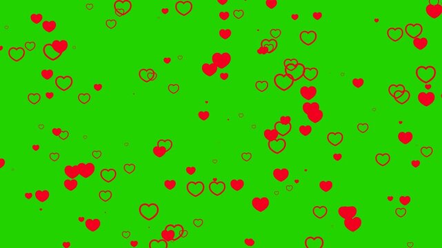 Heart Animation Background, Floating Hearts for Love, Romance, and Valentine on green background. Full HD. 4K