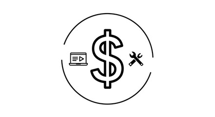 Fototapeta premium Dollar Sign with Laptop and Wrench Icons - Financial Services and Business Growth Concept