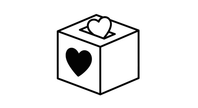 Donation Box with Heart Symbol, Charity and Kindness Concept, Simple Line Art