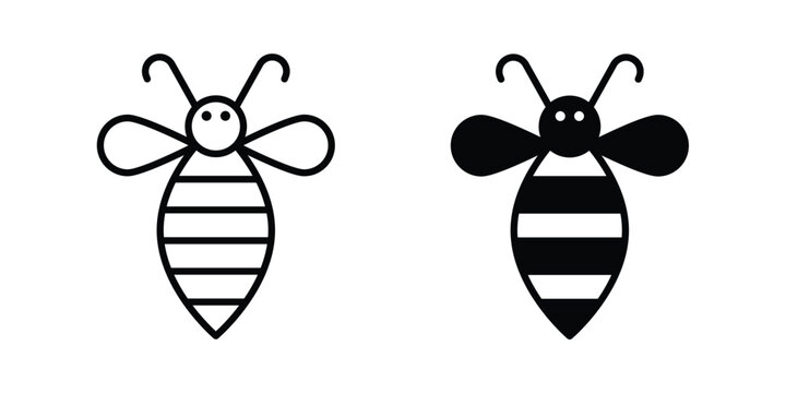 Bee icon set, isolated on white background flat vectors