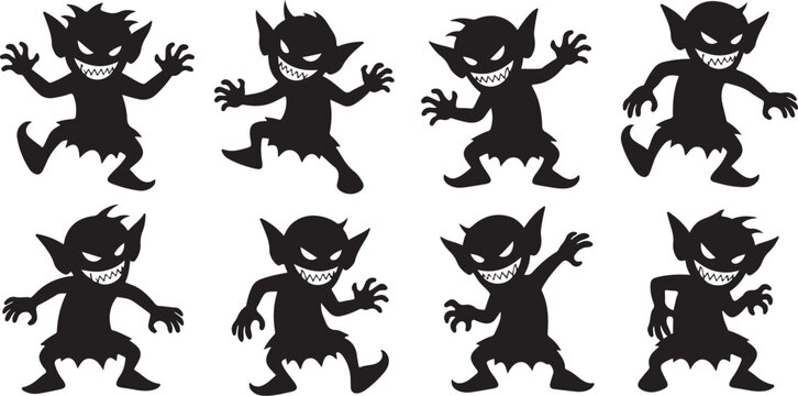 Imp cartoon characters dancing isolated on transparent background, Vector