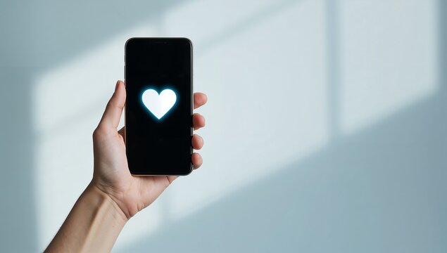 Hand Holding Smartphone with Heart Icon on Screen in Soft Light