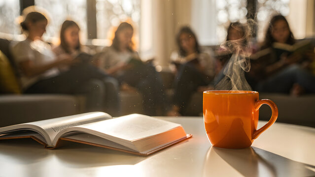 Cozy Book Club Gathering Mug and Open Book