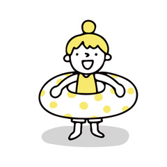 うきわをしている水着を着た子供のイラスト © sato66