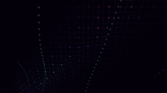 perfectly seamless loop of a colossal 3D spacetime matrix resonating with gravitational waves. Ideal for VJ loops, scientific documentaries, UI backgrounds, and medical presentations.