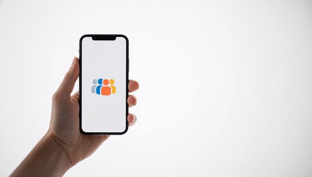 Hand Holding Smartphone Displaying Abstract People Icons