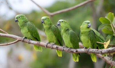 Fototapeta premium group of green parrots