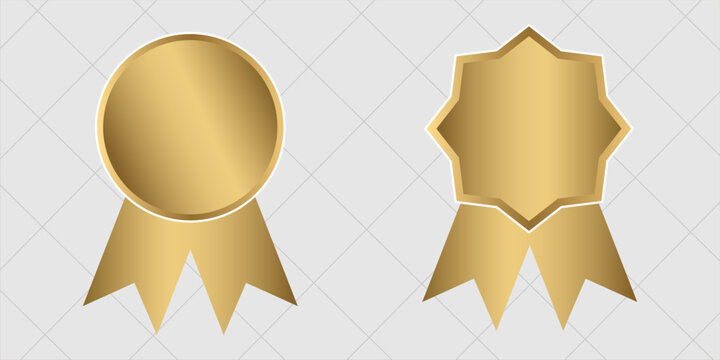 Blank gold medals with realistic 3D vector illustration. First, second and third place medals or buttons isolated on white background.