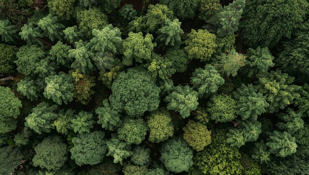 Lush Green Forest Canopy from Above with Dense Foliage and Trees
