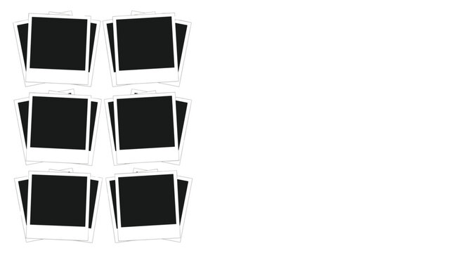 Grid of blank polaroid photo frames stacked in pairs on a white background for creative photography layouts and design projects.
