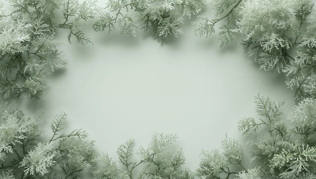 Serene Green Background with Delicate Frosted Leaf Patterns