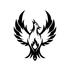 Fototapeta premium Phoenix Bird Silhouette with Flames, Mythical Creature Emblem
