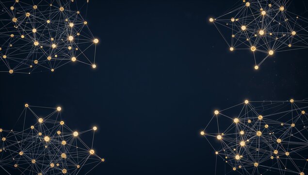 Abstract Network Connections with Bright Nodes on Dark Background