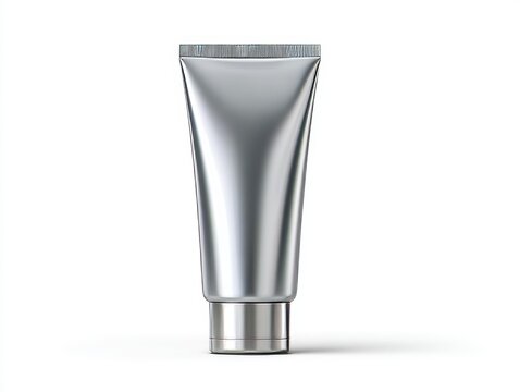 minimalist silver cosmetic tube product on white background