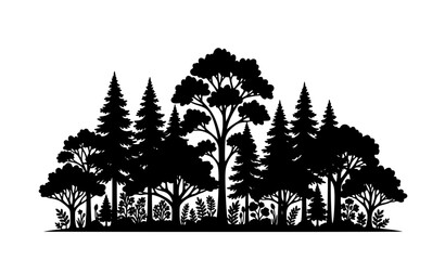 Forest tree silhouette vector set clustered plants and shrubs black nature illustration isolated on white background © Romjan
