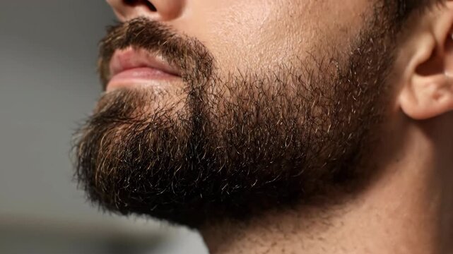 Men&rsquo;s Grooming Close-Up of Healthy Skin and Beard Texture &ndash; Hydrated Face, Natural Glow and Professional Grooming Lifestyle Concept in 4K
