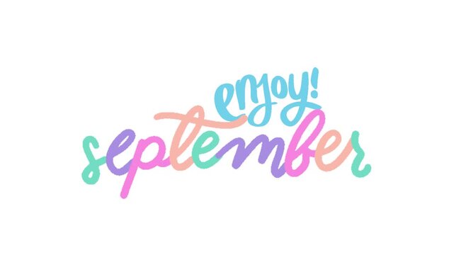 Enjoy September Animated Hand Drawn Pastel Typography Looping on White Background
