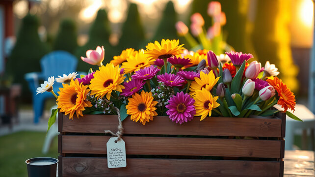 Gro&szlig;e Blumenkiste mit bunten Sommerbl&uuml;ten