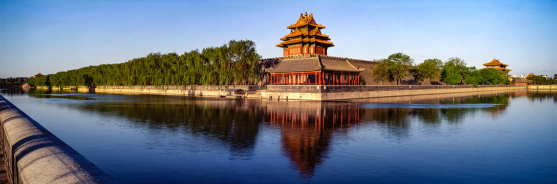 Guard tower and moat at the Forbidden City in Beijing