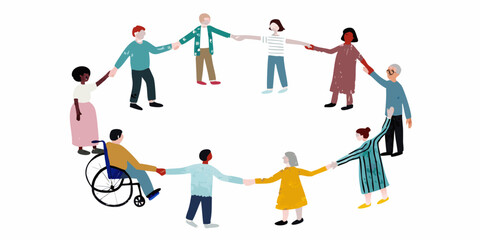 Fototapeta premium Diverse group of people holding hands in a circle representing unity