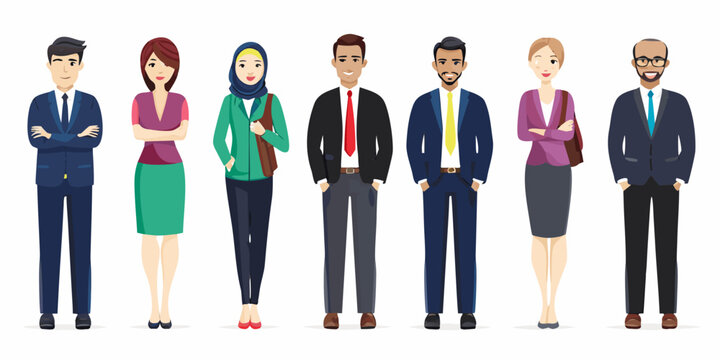 Diverse group of professionals standing in a row smiling confidently