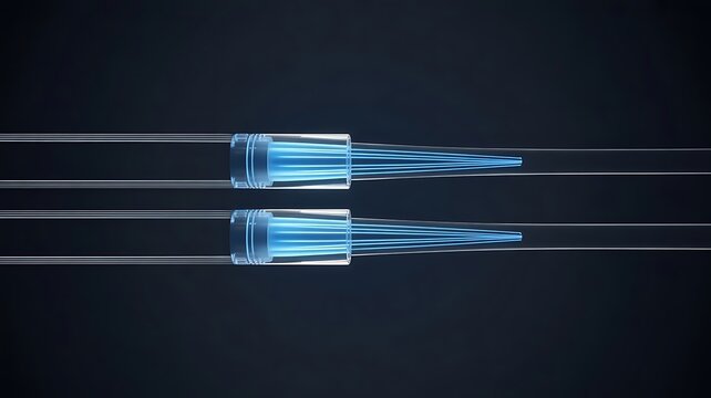 Two parallel fiber optic cables with blue light pulses.