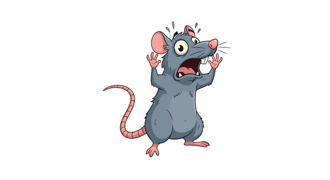 Scared grey rat cartoon character with wide eyes and open mouth showing distress and fear on a plain white background.