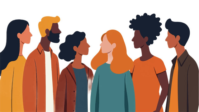 Diverse people, multicultural group, flat illustration, vector characters, community, teamwork