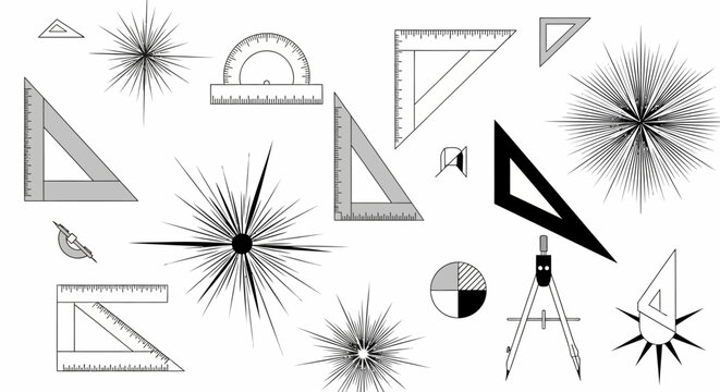 Set of Geometric Drafting Tools and Abstract Starburst Elements