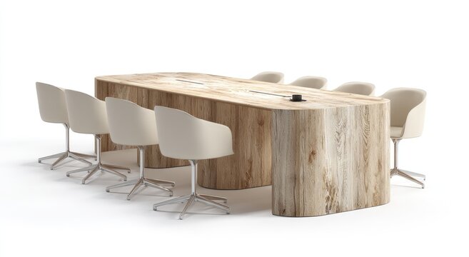Modern office conference table with chairs, natural wood finish