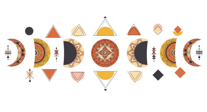 Boho Moon Phase Mandala Design with Geometric Elements