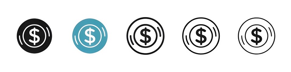 Fototapeta premium Coin line icon set. dollar money coin vector symbol for UI designs. Thin line customizable illustration. Contour symbol. Vector isolated outline drawing. Editable stroke