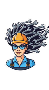 Cartoon woman wearing safety gear.