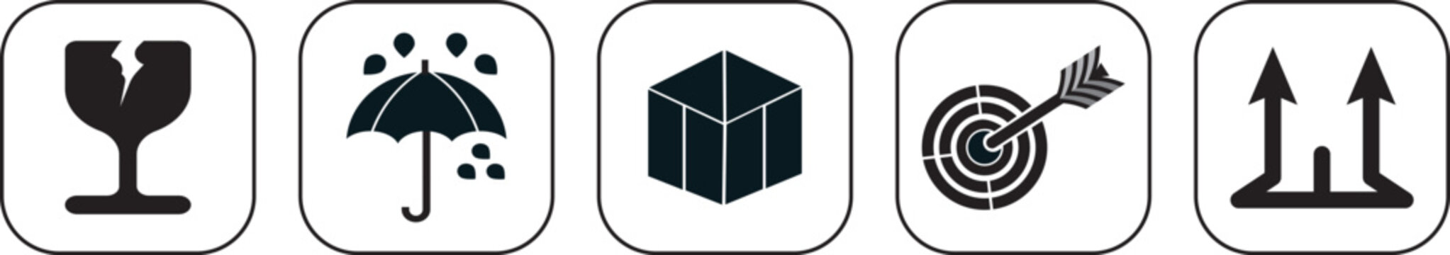 Packaging and Handling Symbols Icon Set &ndash; Shipping, Fragile, Logistics and Delivery Icons