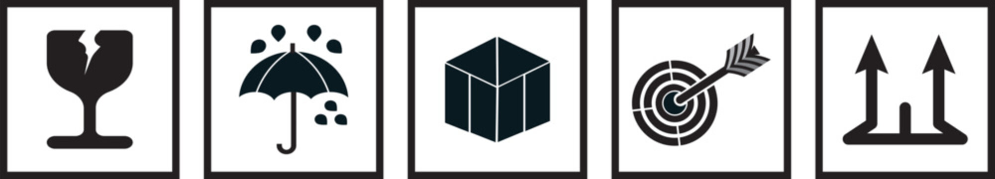 Packaging and Handling Symbols Icon Set &ndash; Shipping, Fragile, Logistics and Delivery Icons