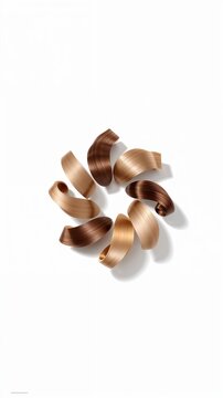 Abstract swirl composed of light brown hair strands on white