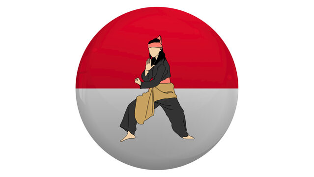Pencak silat martial arts fighter with Indonesia flag background

