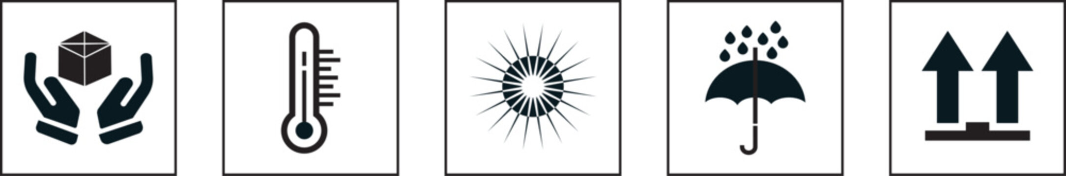 Packaging and Handling Symbols Icon Set &ndash; Shipping, Fragile, Logistics and Delivery Icons