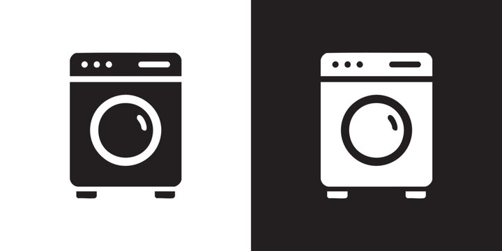 Flat Washing Machine Icon with Circular Door and Minimal Control Panel for Appliance and Home Use