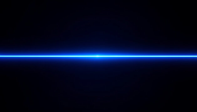 Abstract horizontal glowing blue laser line across a dark, empty background.