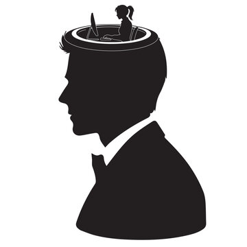 Woman Working Inside Open Head Silhouette