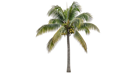 Obraz premium Tropical coconut palm tree with green leaves and ripe coconuts on white background