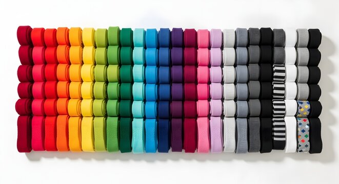 Colorful yarn balls in rainbow order.