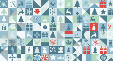 Fototapeta premium Christmas Holiday Seamless Pattern with Geometric Icons and Festive Symbols