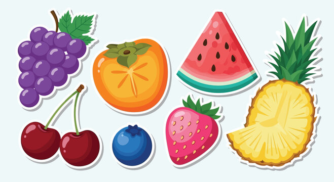 Assortment of fresh fruit with vitamins nutrition persimmon watermelon pineapple