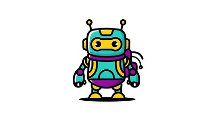 Obraz premium A funny cartoon android designed as a cute green frog character with a happy smile and alien features creates a fun vector illustration of a toy prince